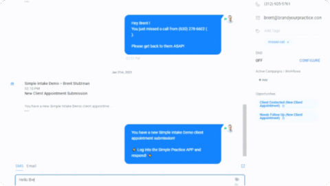 TheraSaaS unified messaging inbox