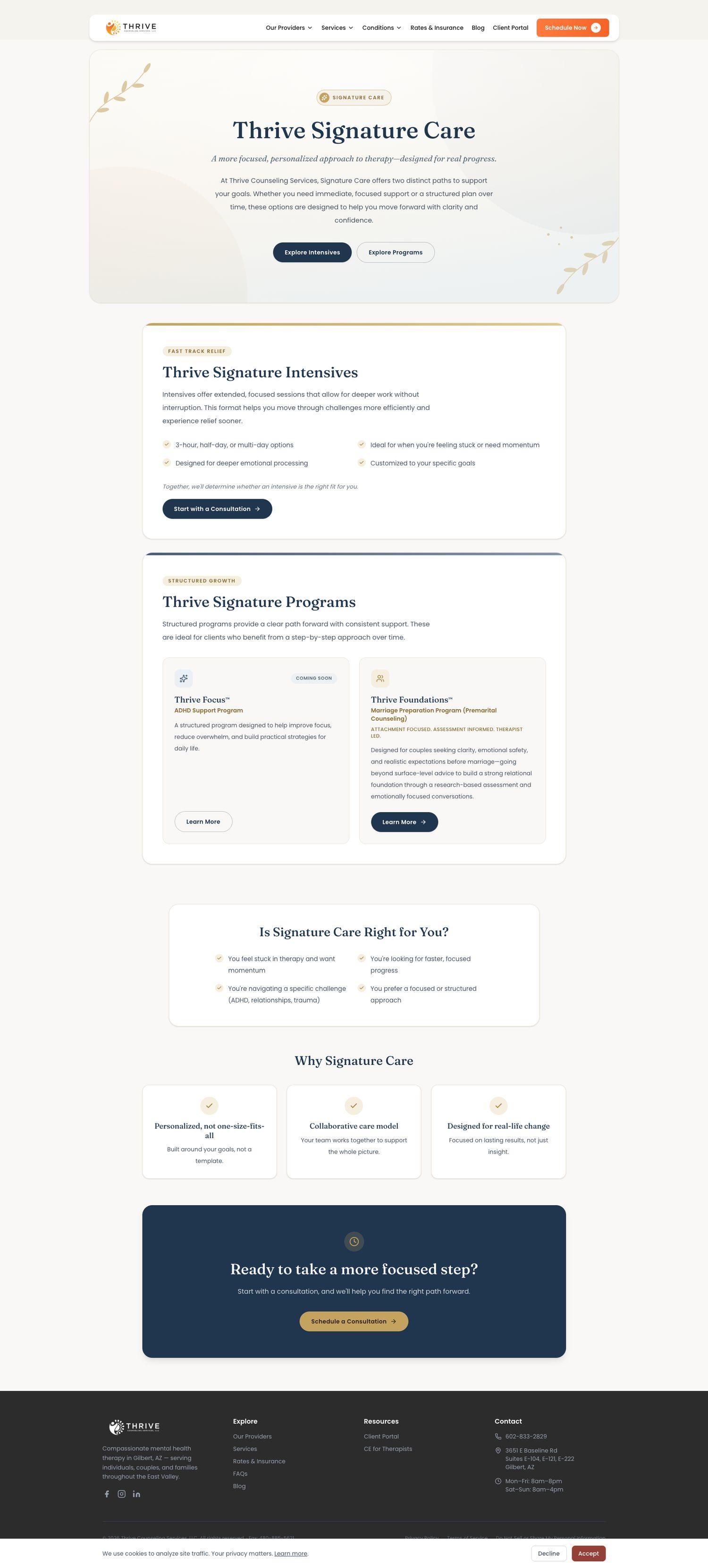 Rebuilt Thrive Signature Care page